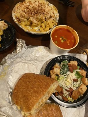 Mac, panini, tomato soup, Caesar salad- all vegan  at Grandpa Mac - Coastal Hwy in Rehoboth Beach