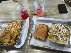 Vegan rehobeth sandwiches and two small Mac and cheeses (vegan on right) at Grandpa Mac - Coastal Hwy in Rehoboth Beach