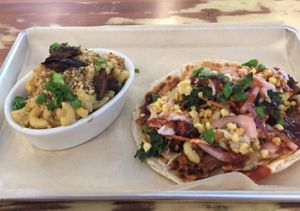 jackfruit roti with mac&cheese  at Curia on the Drag Food Truck in Gainesville
