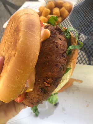 Black eyed pea burger at Curia on the Drag Food Truck in Gainesville