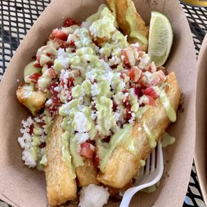 Loaded yuca fries  at Curia on the Drag Food Truck in Gainesville