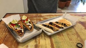 Simply Delicious the Jackfruit Quesadilla are to die for the quinoa black bean  tacos are yum!!! at Curia on the Drag Food Truck in Gainesville