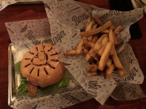 The big bopper burger & fries. Swapped the beyond meat patty for the impossible meat patty👌🏼 at Bareburger - Hell's Kitchen in New York City