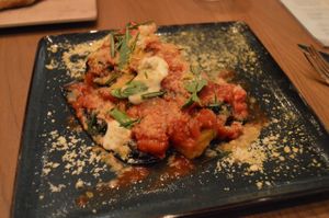 No noodle lasagna with butternut squash, eggplant, and smoked ricotta. at PLANTA - Yorkville in Toronto