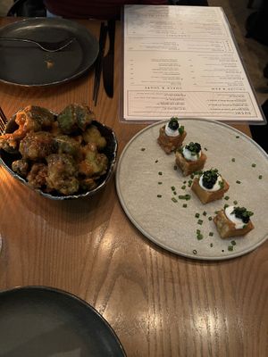 bang bang broccoli and 1000-layer potatoes appetizers  at PLANTA - Yorkville in Toronto
