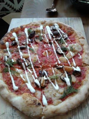 Italian job.....roasted garlic, nut based cheese, mushrooms.... at PLANTA - Yorkville in Toronto