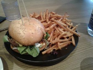 The Planta Burger....very good, fries are great! at PLANTA - Yorkville in Toronto