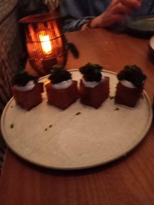 Blurry potato starter (pic taken after a glass of wine or 2) at PLANTA - Yorkville in Toronto