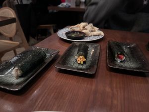 Hand rolls - Spicy tuna, Spicy crab, Crispy mushrooms at PLANTA - Yorkville in Toronto