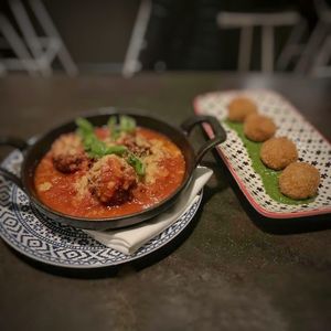 Meatballs and rice balls at PLANTA - Yorkville in Toronto