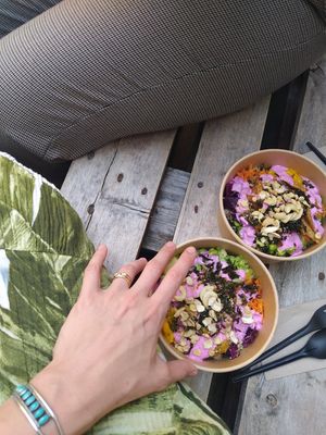 Vegan chicken and vegan pulled pork -Rainboe Bowl at Superfood Deli - Mariahilfer in Vienna