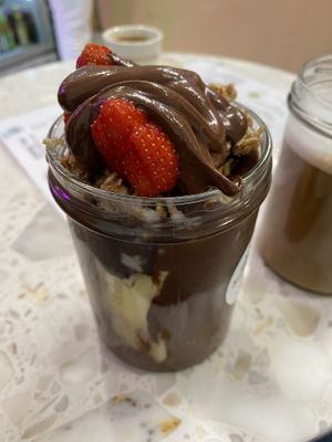 Excellent banana split porridge! A wonderful place for healthy and tasty breakfast. Everything is vegan! The acai smoothie was so good as well!  at Superfood Deli - Mariahilfer in Vienna