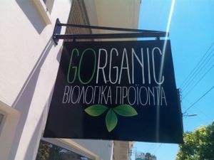 Sign at Gorganic Shop in Larnaca