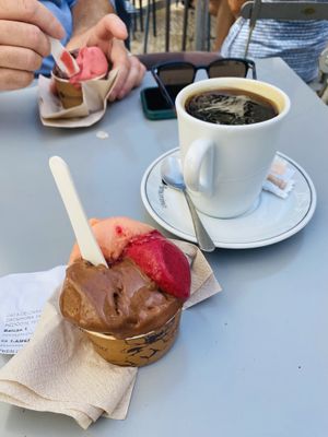 Vegan chocolate, blood orange with ginger, and açaí berry   at Amorino - Augusta in Lisbon