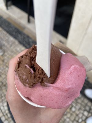 Vegan chocolate plus strawberry / lichi / rose!   at Amorino - Augusta in Lisbon
