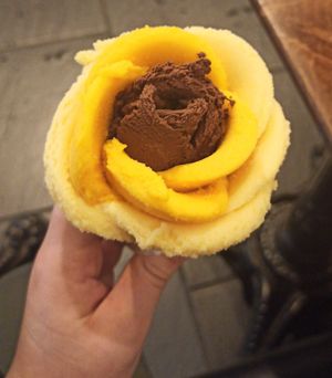 Vegan chocolate, mango and passion fruit ice cream. Even though they are sorbets (not sure about the chocolate one, but I think it is too), still very creamy and tasty. at Amorino - Garrett in Lisbon