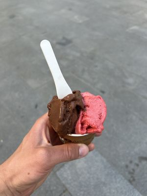 Chocolate and strawberry sorbett  at Amorino - Alcázar in Sevilla