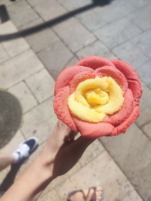 Strawberry and passion fruit cone at Amorino in Alicante