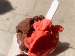 Chocolate & strawberry ice cream at Amorino in Alicante