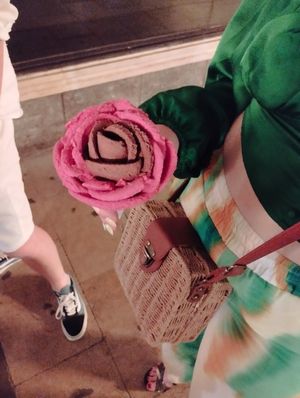 Glace en cornet framboise/chocolat vegan at Amorino in Alicante