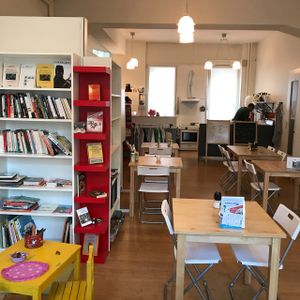 library at Happy Books in Fribourg