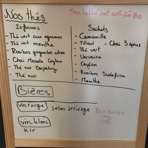 Drinks menu at Happy Books in Fribourg