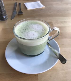 Matcha latte at Happy Books in Fribourg