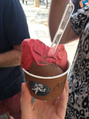 Chocolate, raspberry and strawberry sorbet at Amorino - Plaza Weyler in Mallorca