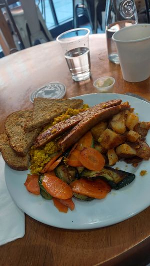Delicious hot breakfast at Subia's Organic Cafe and Market in Jersey City