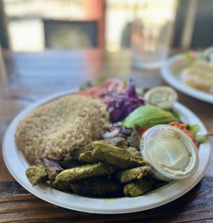Country Chik’n platter   at Subia's Organic Cafe and Market in Jersey City