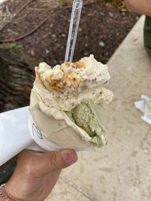 Pitachios and salted caramell  at Amorino in Sainte-maxime