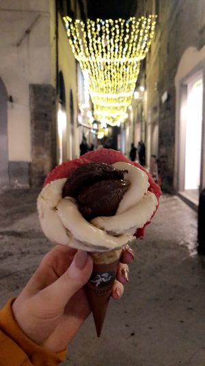 Chocolate, hazelnut and raspberry sorbets at Amorino - Via del Corso in Florence