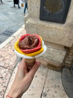 chocolate, raspberry, mango, lemon
medium size at Amorino in Verona