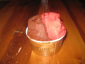 Vegan chocolate and raspberry gelato at Amorino - Brera in Milan