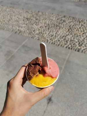 Dark chocolate, strawberry, mango gelato at Amorino - Navigli in Milan
