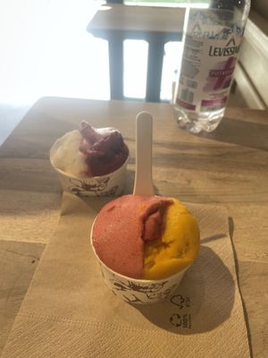 Mango & strawberry, and lemon & red berries sorbet  at Amorino - Navigli in Milan