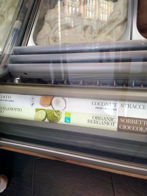 Vegan flavors label at Amorino - Charing Cross in London