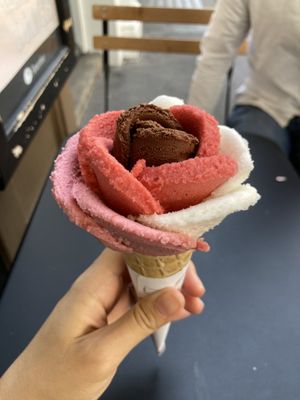 Chocolate, lychee raspberry, organic lemon, strawberry  at Amorino - Charing Cross in London