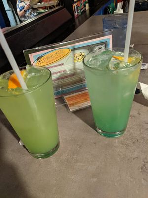 Mermaid mimosa special, champ, triple sec, oj, blue carasaou at The Friendly Toast in Boston