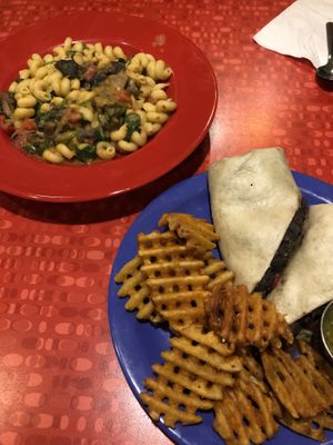 vegan mac and cheese and mushroom wrap at The Friendly Toast in Boston