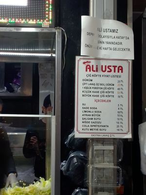 Menu at Cigkofteci Ali Usta in Istanbul