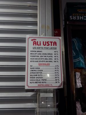 Inflation prices (November 2023) at Cigkofteci Ali Usta in Istanbul