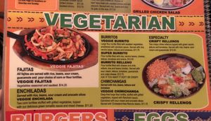 Veggie menu at El Tapatio in Page
