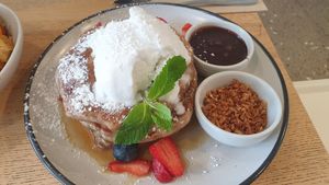 Banana pancakes at Wombat Cafe & Store in Dromana