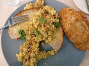 tofu. scrambled with hash brown  at Wombat Cafe & Store in Dromana