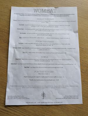 Menu at Wombat Cafe & Store in Dromana