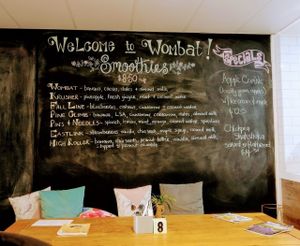 Smoothie menu at Wombat Cafe & Store in Dromana