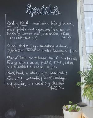 Specials board April 2024  at Wombat Cafe & Store in Dromana