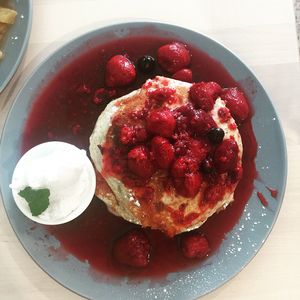 Berry pancakes at Wombat Cafe & Store in Dromana