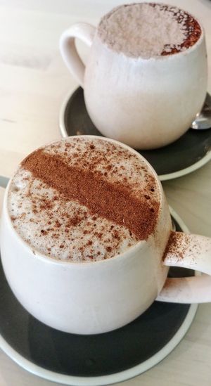 Gingerbread latte (front) and mocha (rear)  at Wombat Cafe & Store in Dromana